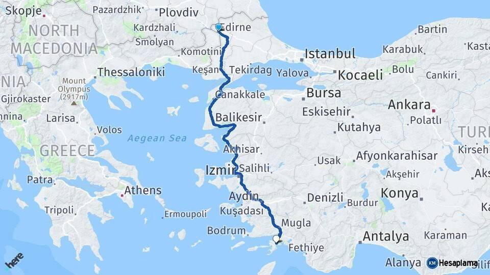 Edirne Marmaris Muğla Arası Kaç Km - Yol Haritası