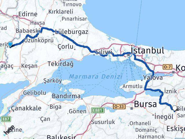 Meriç Bilecik Arası Kaç Km - Yol Tarifi
