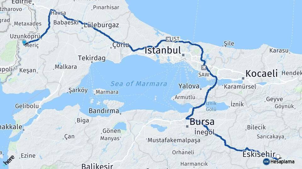 Meriç Eskişehir Arası Kaç Km - Yol Tarifi