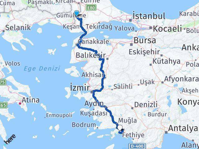 Meriç Muğla Arası Kaç Km - Yol Tarifi