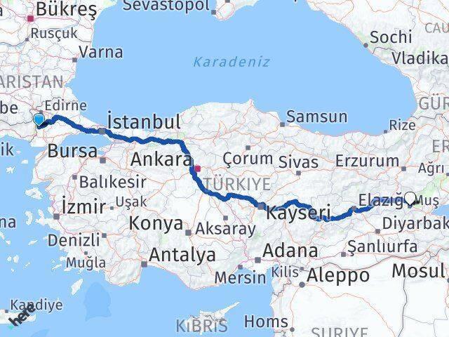 Meriç Muş Arası Kaç Km - Yol Tarifi