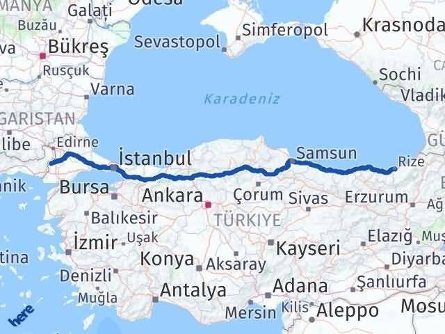Meriç Rize Arası Kaç Km - Yol Tarifi