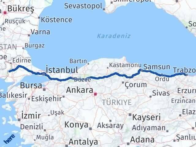 Meriç Trabzon Arası Kaç Km - Yol Tarifi