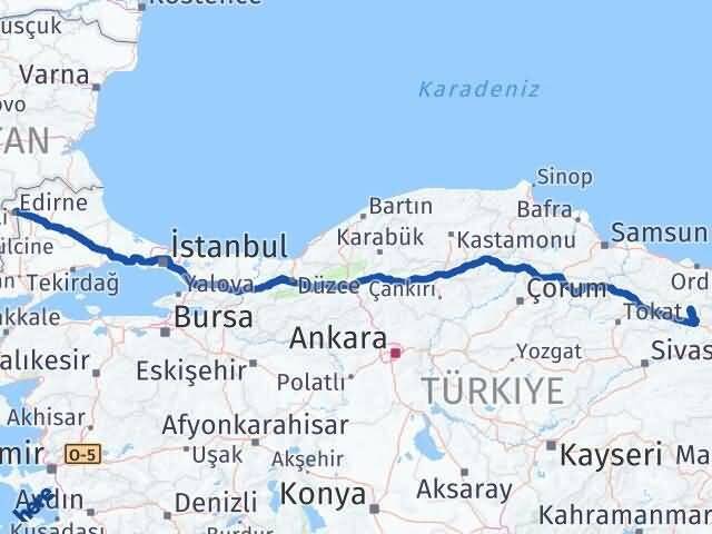 Edirne Mesudiye Ordu Arası Kaç Km - Yol Haritası