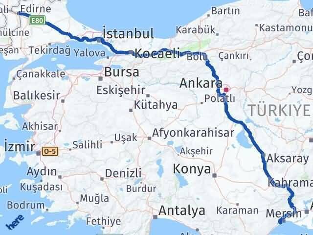 Edirne Mezitli Mersin Arası Kaç Km - Yol Haritası
