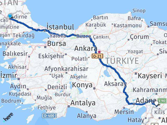 Edirne Musabeyli Kilis Arası Kaç Km - Yol Haritası