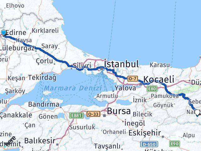 Edirne Nallıhan Ankara Arası Kaç Km - Yol Haritası