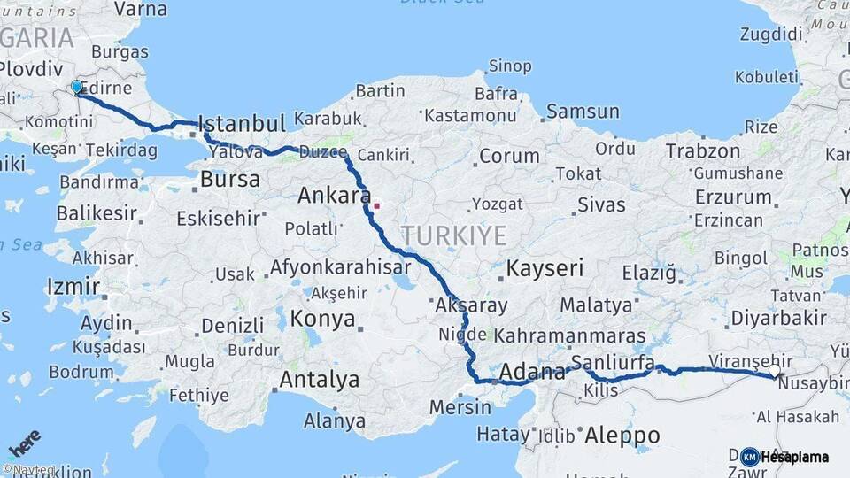 Edirne Nusaybin Mardin Arası Kaç Km - Yol Haritası