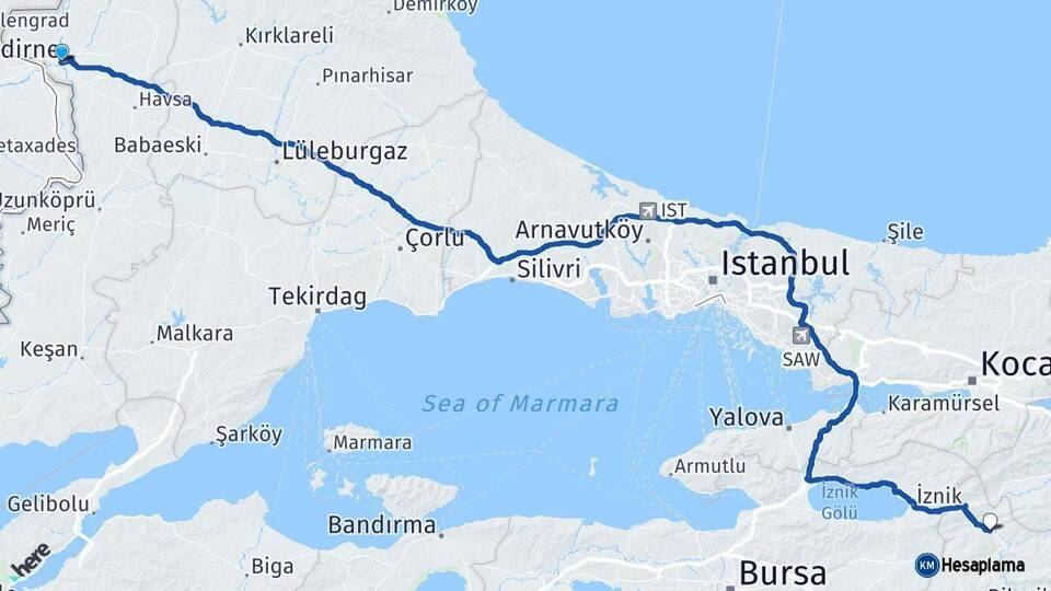 Edirne Osmaneli Bilecik Arası Kaç Km - Yol Haritası