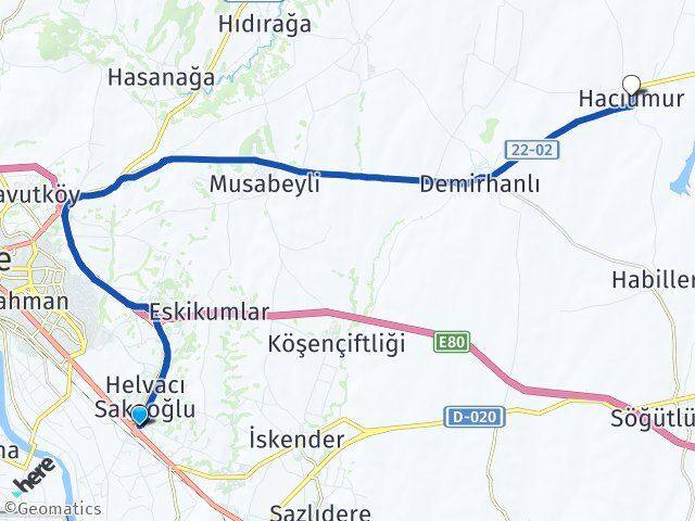 Edirne Otogarı Hacıumur Arası Kaç Km - Yol Tarifi