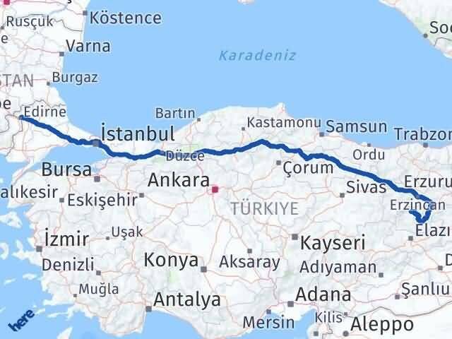 Edirne Ovacık Tunceli Arası Kaç Km - Yol Haritası