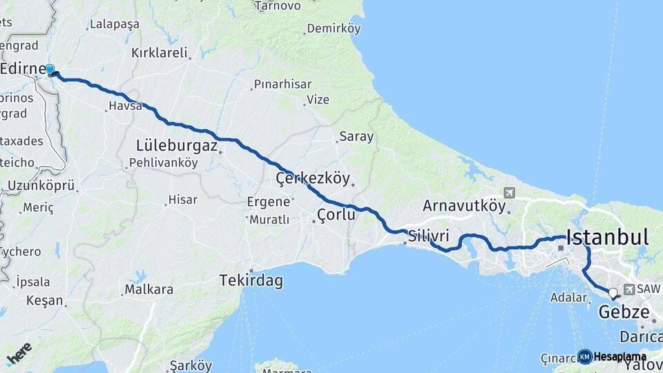 Edirne Pendik İstanbul Arası Kaç Km - Yol Haritası