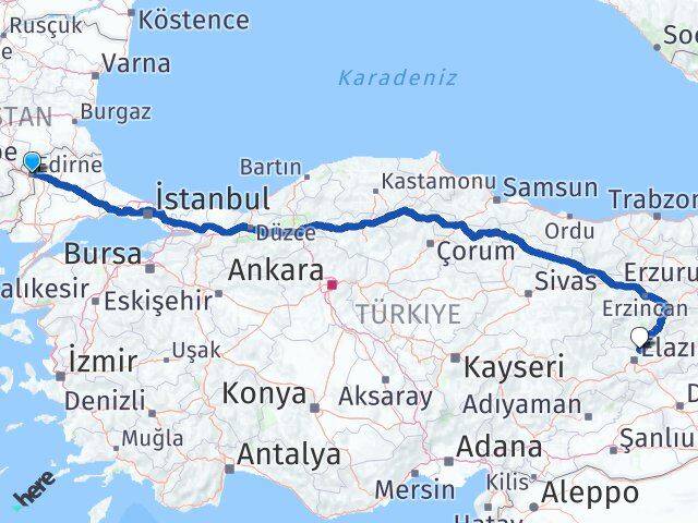 Edirne Pertek Tunceli Arası Kaç Km - Yol Haritası