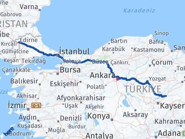 Edirne Sarıoğlan Kayseri Arası Kaç Km - Yol Haritası