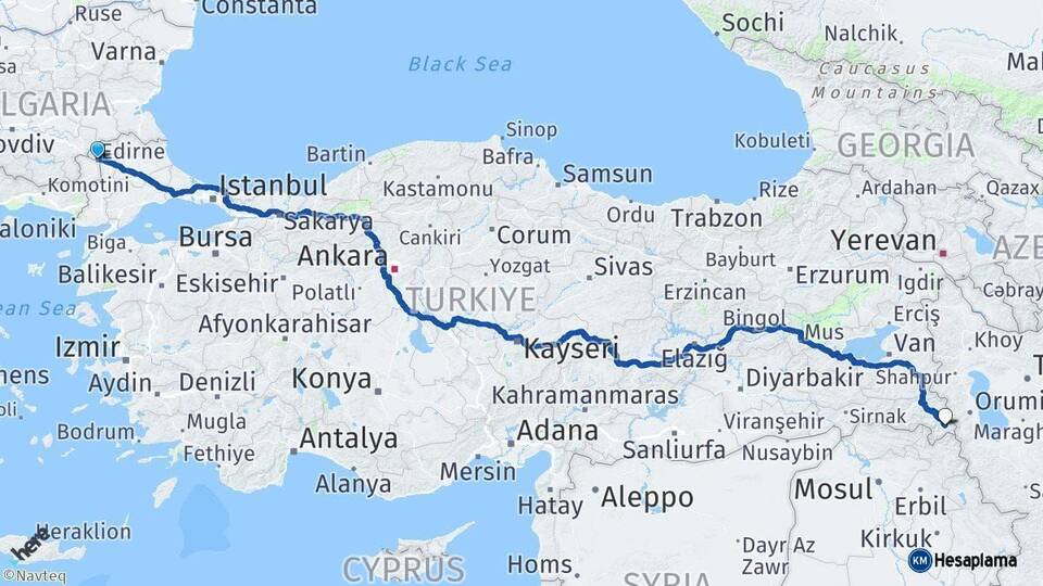 Edirne Şemdinli Hakkari Arası Kaç Km - Yol Haritası