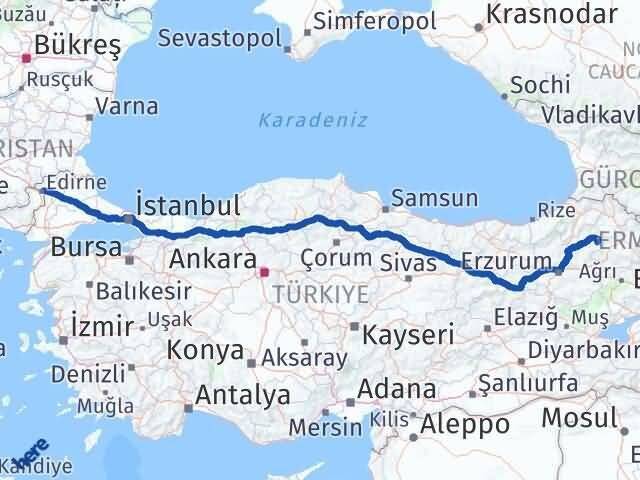 Edirne Şenkaya Erzurum Arası Kaç Km - Yol Haritası