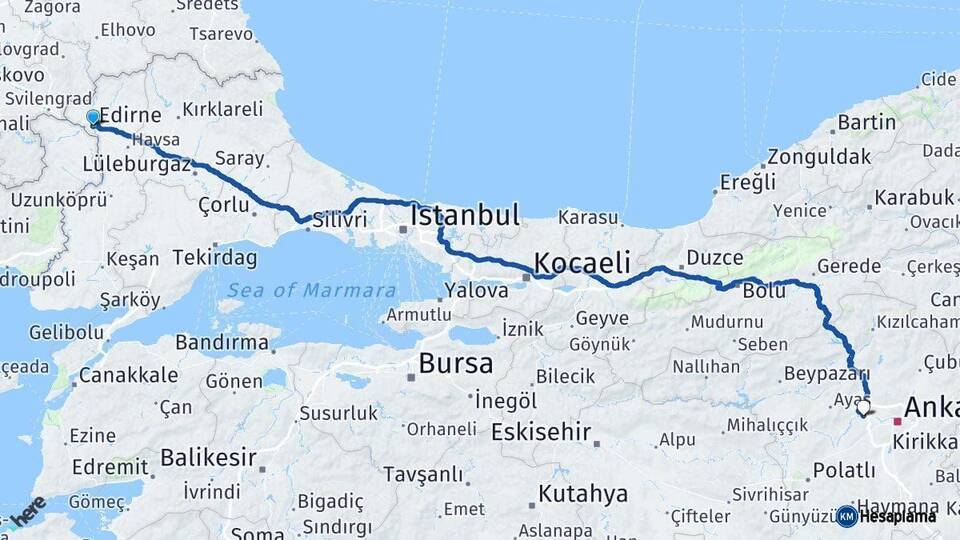 Edirne Sincan Ankara Arası Kaç Km - Yol Haritası