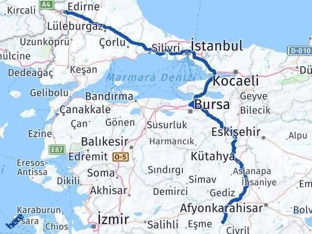 Edirne Sivaslı Arası Kaç Km - Yol Tarifi