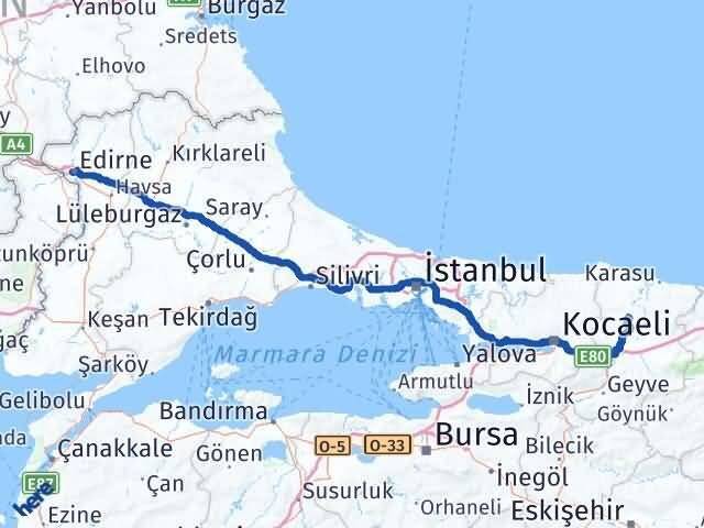 Edirne Söğütlü Sakarya Arası Kaç Km - Yol Haritası