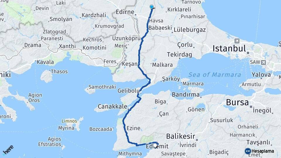 Edirne Süloğlu Burhaniye Balıkesir Arası Kaç Km - Yol Haritası