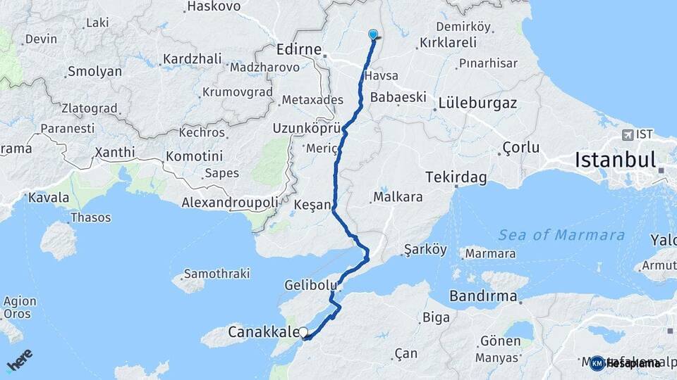 Süloğlu Çanakkale Arası Kaç Km - Yol Tarifi