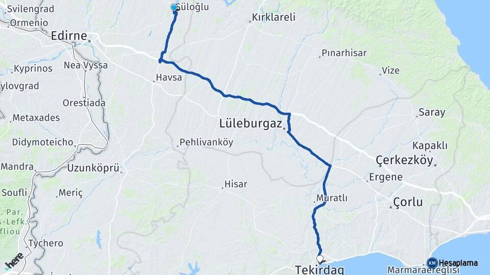 Süloğlu Tekirdağ Arası Kaç Km - Yol Tarifi