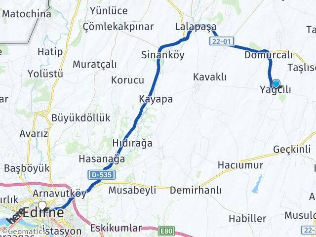 Yağcılı Edirne Arası Kaç Km - Yol Tarifi