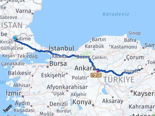 Edirne Sulusaray Tokat Arası Kaç Km - Yol Haritası