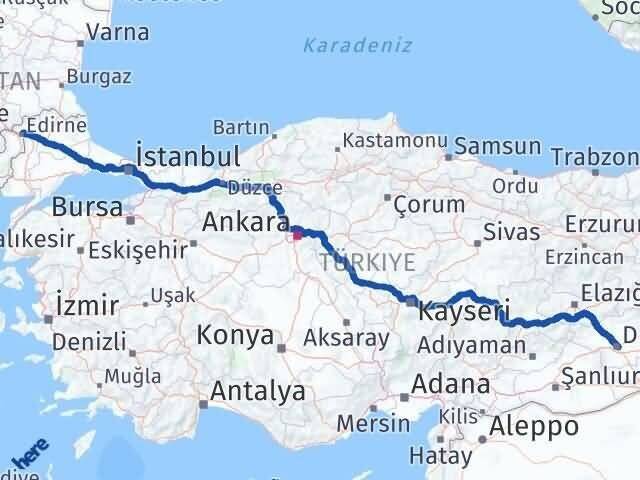 Edirne Sur Diyarbakır Arası Kaç Km - Yol Haritası