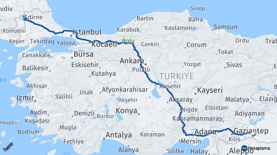 Edirne Suruç Şanlıurfa Arası Kaç Km - Yol Haritası