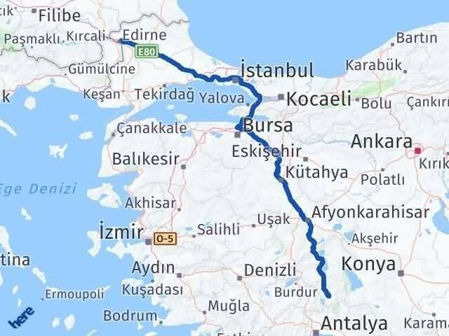 Edirne Sütçüler Isparta Arası Kaç Km - Yol Haritası