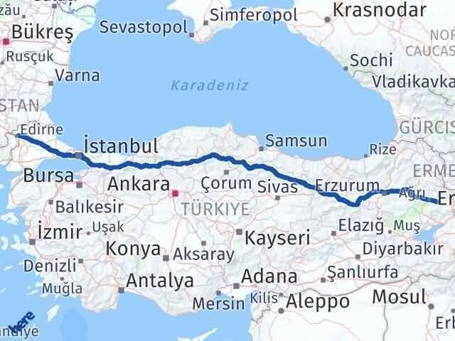 Edirne Taşlıçay Ağrı Arası Kaç Km - Yol Haritası