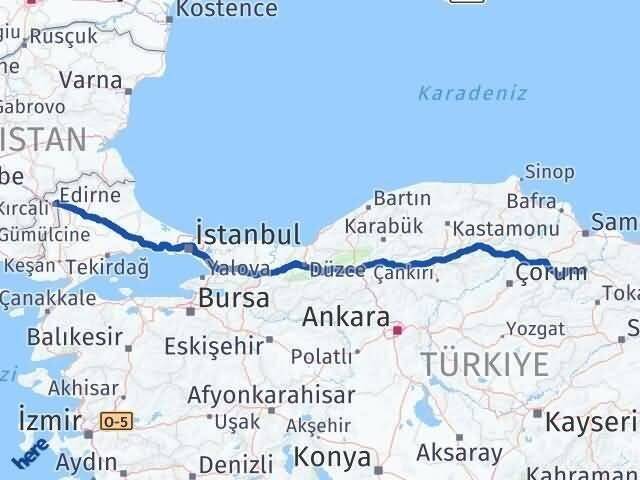 Edirne Taşova Amasya Arası Kaç Km - Yol Haritası