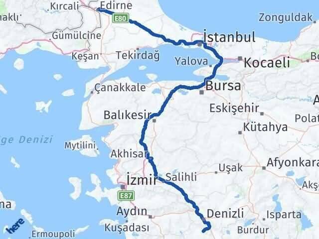 Edirne Tavas Denizli Arası Kaç Km - Yol Haritası