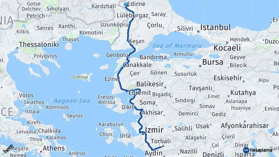 Edirne Tire İzmir Arası Kaç Km - Yol Haritası