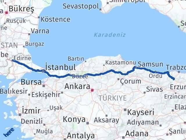 Edirne Torul Gümüşhane Arası Kaç Km - Yol Haritası
