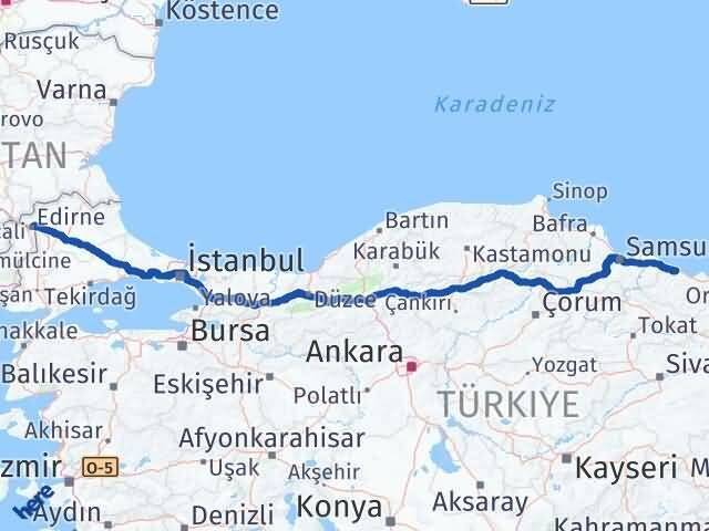 Edirne Ünye Ordu Arası Kaç Km - Yol Haritası