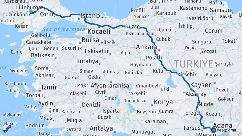 Edirne Uzunköprü Adana Arası Kaç Km - Yol Haritası
