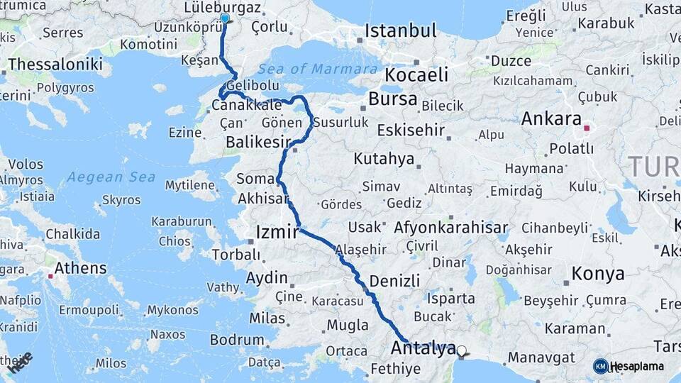 Edirne Uzunköprü Antalya Arası Kaç Km - Yol Haritası
