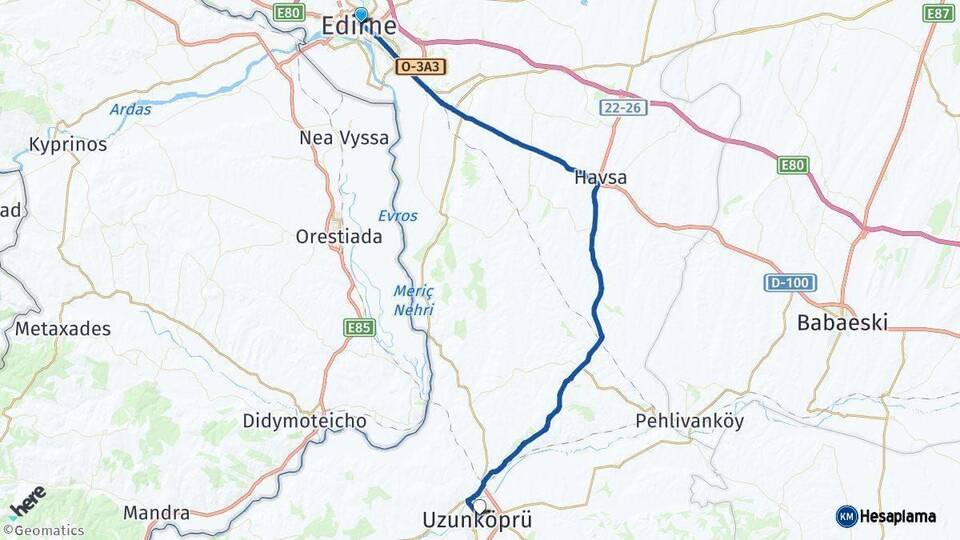 Edirne Uzunköprü Arası Kaç Km - Yol Haritası