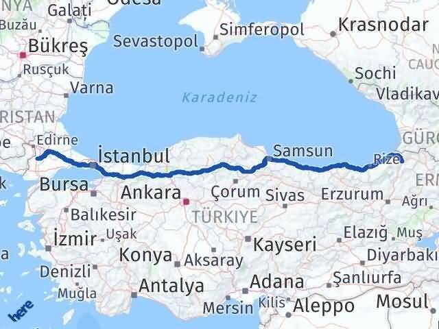 Edirne Uzunköprü Artvin Arası Kaç Km - Yol Haritası