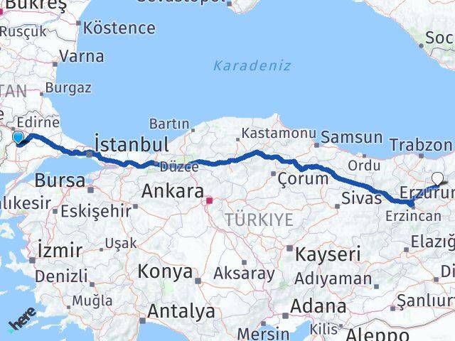 Edirne Uzunköprü Bayburt Arası Kaç Km - Yol Haritası