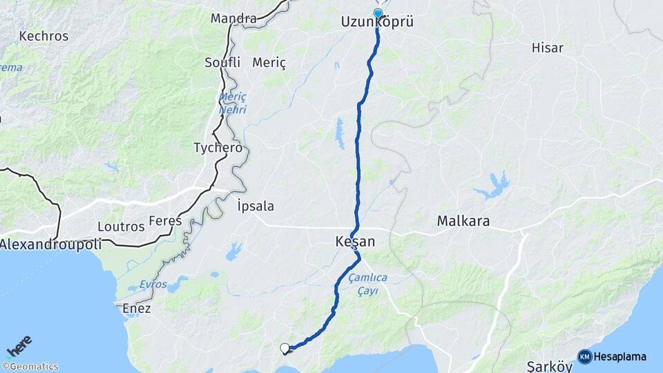 Edirne Uzunköprü Erikli Keşan Arası Kaç Km - Yol Haritası