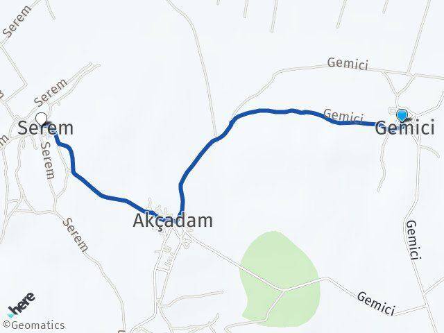 Gemici Serem Arası Kaç Km - Yol Tarifi