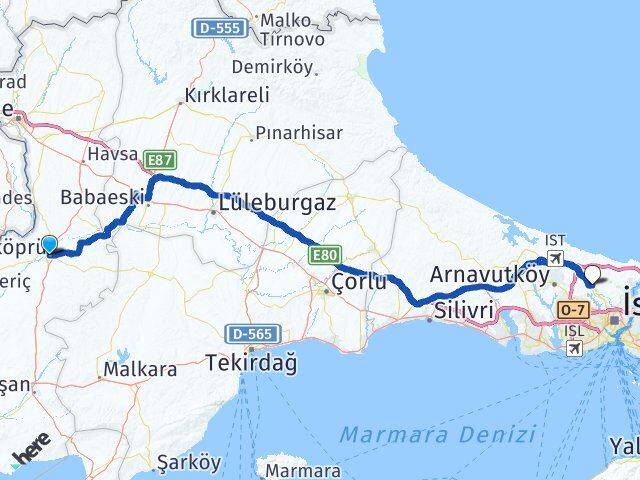 Edirne Uzunköprü Göktürk Eyüpsultan İstanbul Arası Kaç Km - Yol Haritası