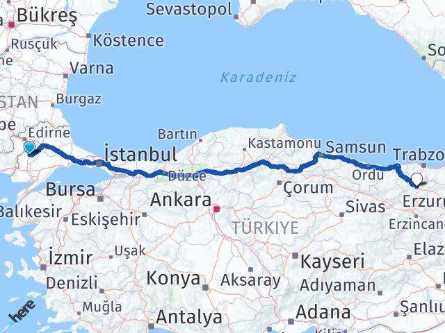 Edirne Uzunköprü Gümüşhane Arası Kaç Km - Yol Haritası