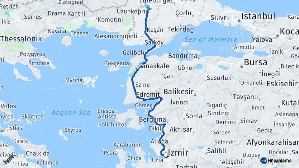 Edirne Uzunköprü İzmir Arası Kaç Km - Yol Haritası