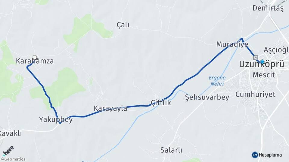 Edirne Uzunköprü Karahamza Meriç Arası Kaç Km - Yol Haritası