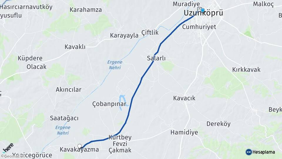 Edirne Uzunköprü Kavakayazma Uzunköprü Arası Kaç Km - Yol Haritası