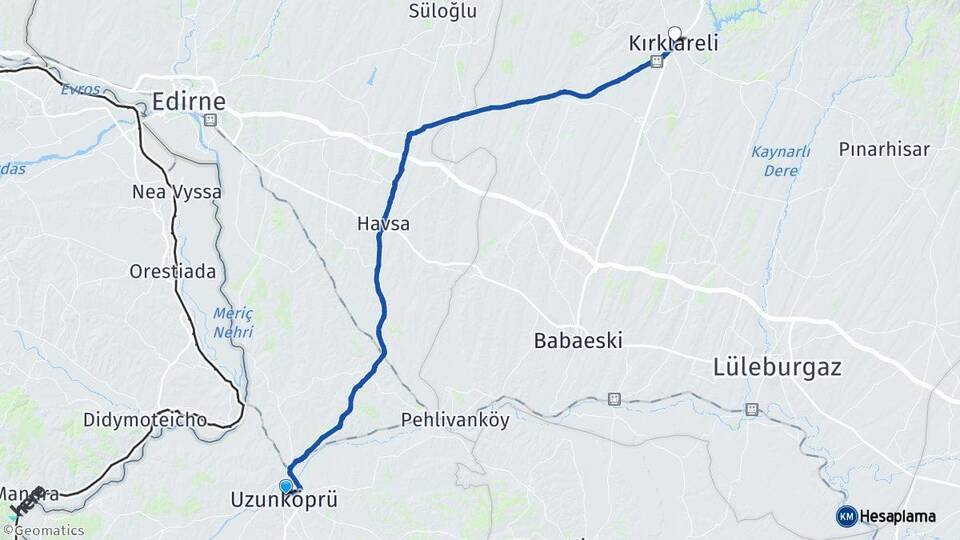 Edirne Uzunköprü Kırklareli Arası Kaç Km - Yol Haritası